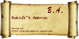 Babiák Ambrus névjegykártya